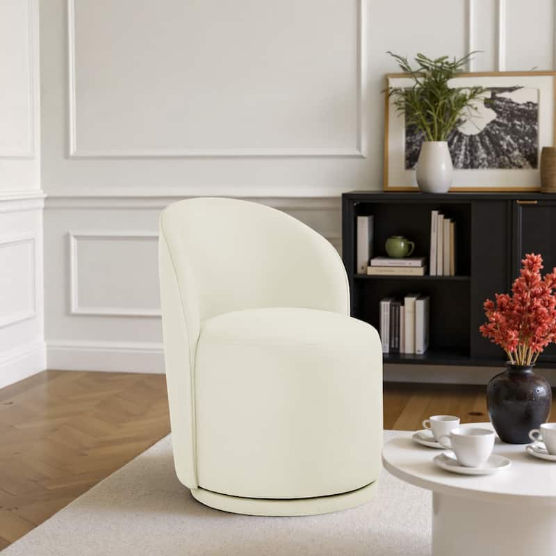 Modern Armless 360-Degree Swivel Dining Chair Barrel Chair - SINGLE - BEIGE LINEN