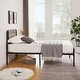 preview thumbnail 3 of 3, Grey Wood and Metal Twin Platform Bed Frame with Rounded Headboard and Footboard, 13 Slats