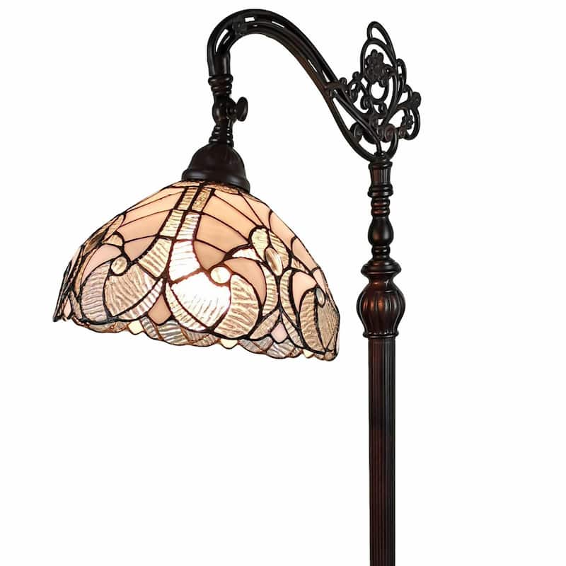 Brown Metal Traditional Floor Lamp with White Stained Glass Shade - 11” x 11” x 62” (D x W x H)