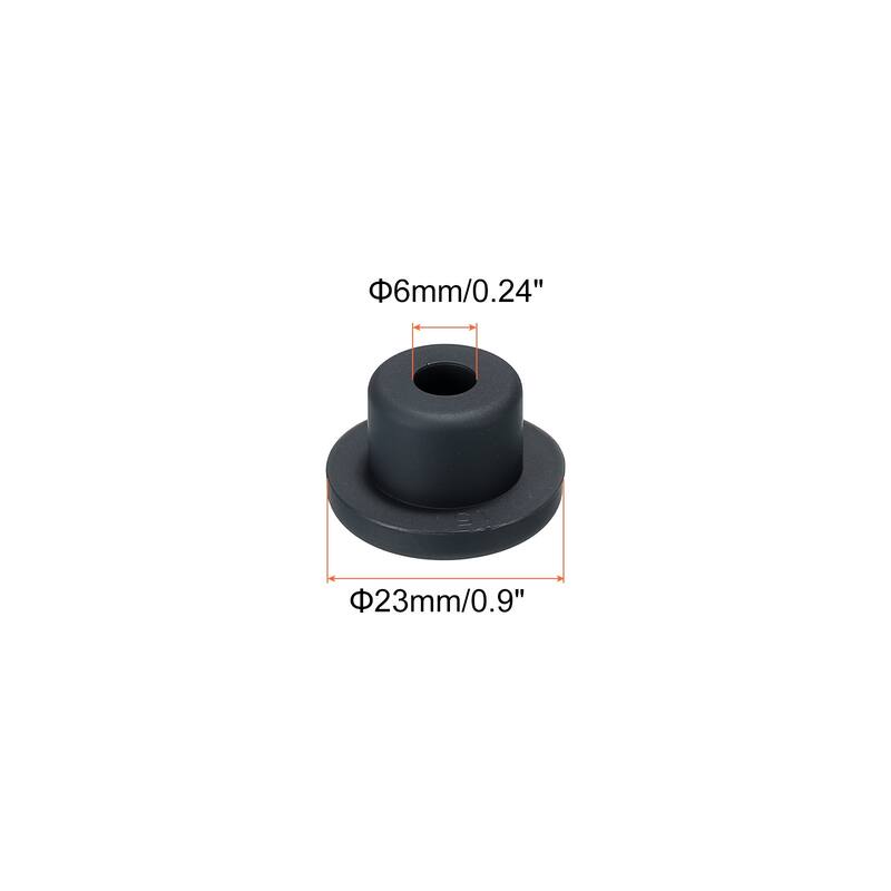 T Shape Rubber Grommet 0.55 Inch OD 0.24 Inch ID Seal for Cable Pack of 6 - Black - 23 x 6mm