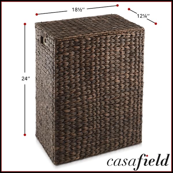 dimension image slide 2 of 3, Large Laundry Hamper Basket w Lid and Liner Water Hyacinth