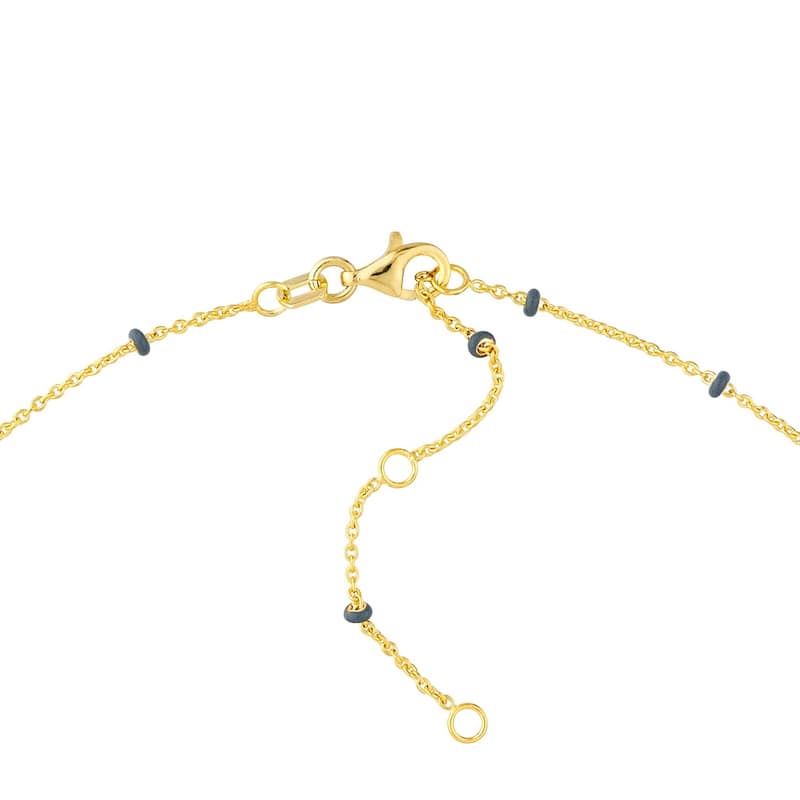 Curata 14k Yellow Gold 18" Grey Enamel Bead Station Saturn Chain Necklace