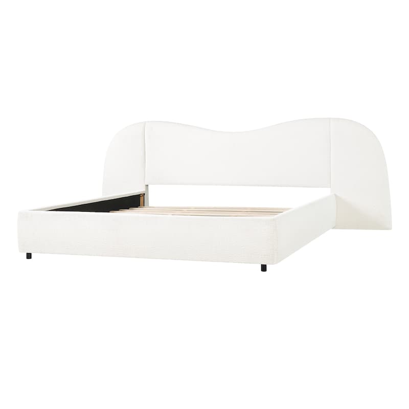 Christopher Knight Home - Boucle Upholstered Platform Bed with Curved Wide Headboard