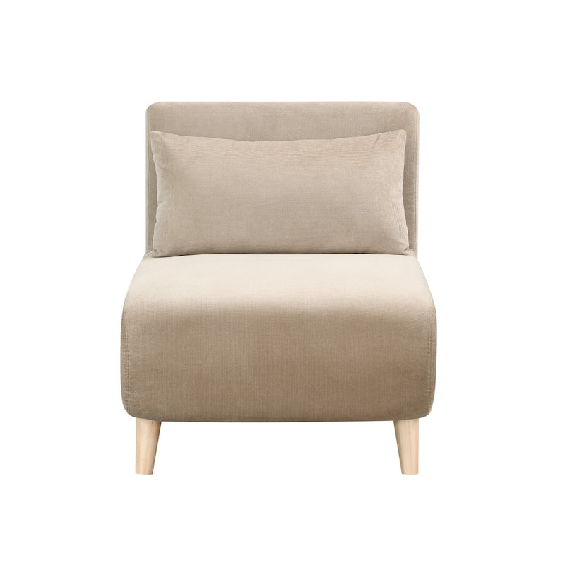 HomeRoots 27" Beige And Natural Plush Upholstered Convertible Chair And Toss Pillow - 26.77' X '30.31' X '28.35