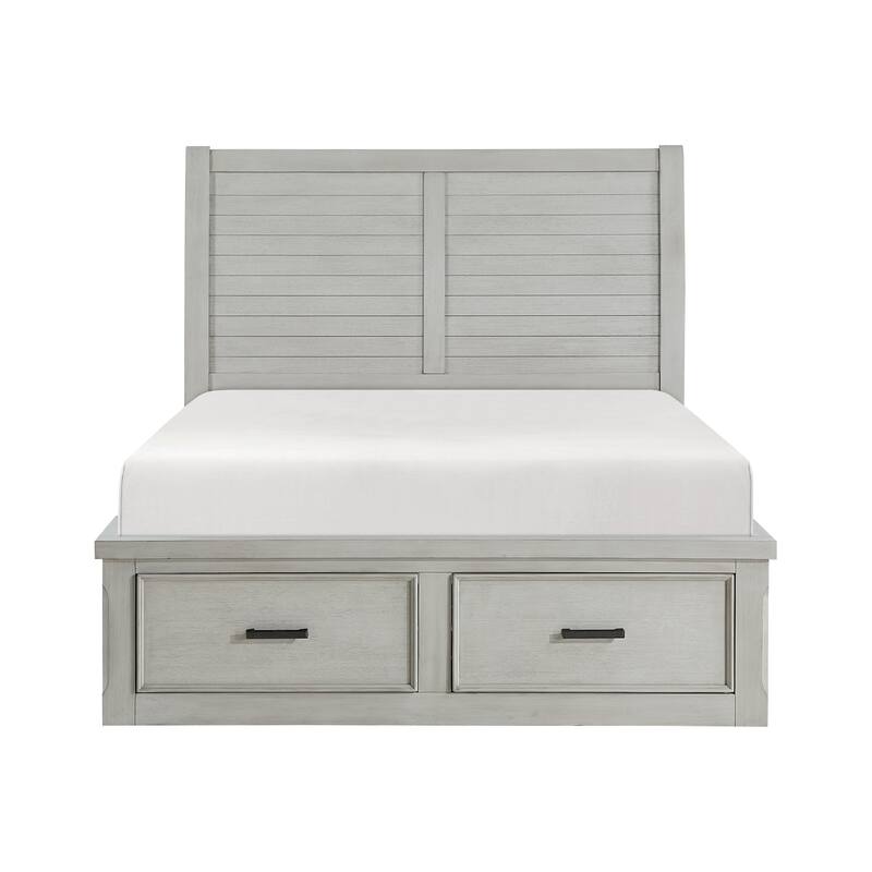 Platform Storage Bed Light Gray Finish Wooden Furniture 1pc