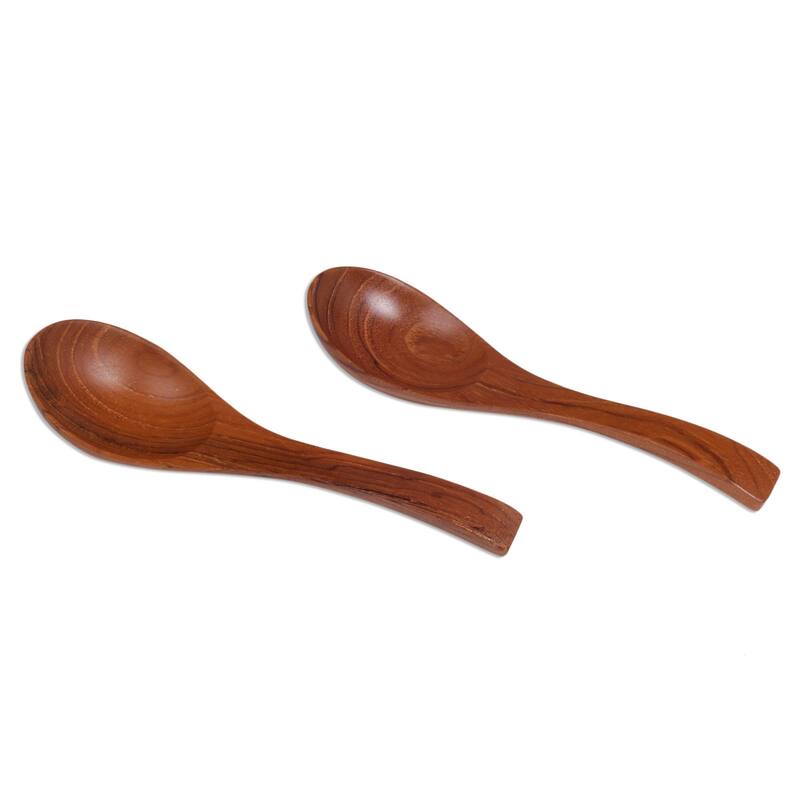 NOVICA Handmade Elegant Companions Teakwood Spoons (Pair) Indonesia - 6" H x 1.6" W x 0.8" D