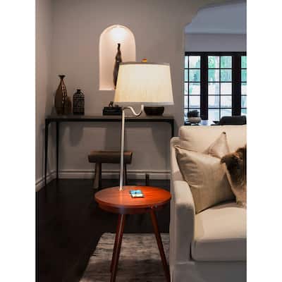 Brightech Owen 56 in. Havana Brown Mid-Century Modern LED Bedside Table Lamp with Built-In USB Port and Wireless Charging Pad