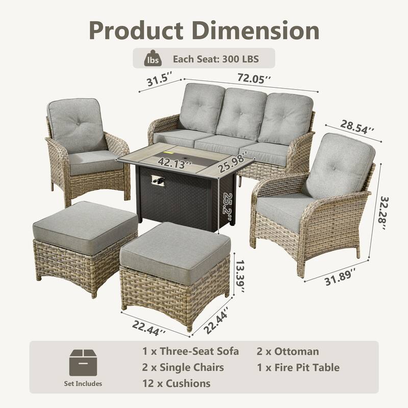 XIZZI Outdoor Patio Furniture Conversation Set with Fire Table