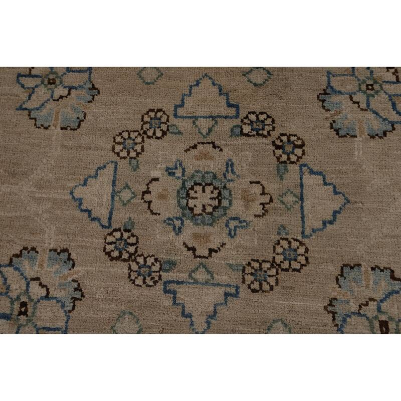 Vegetable Dye Oushak Turkish Rug Handmade Beige Floral Wool Carpet - 7'10"x 9'6"