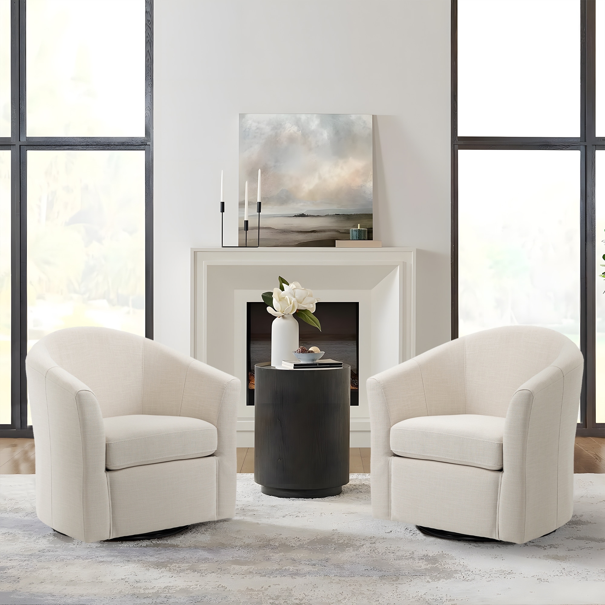 Linen Armchair Swivel Barrel Accent Chairs for Living Room