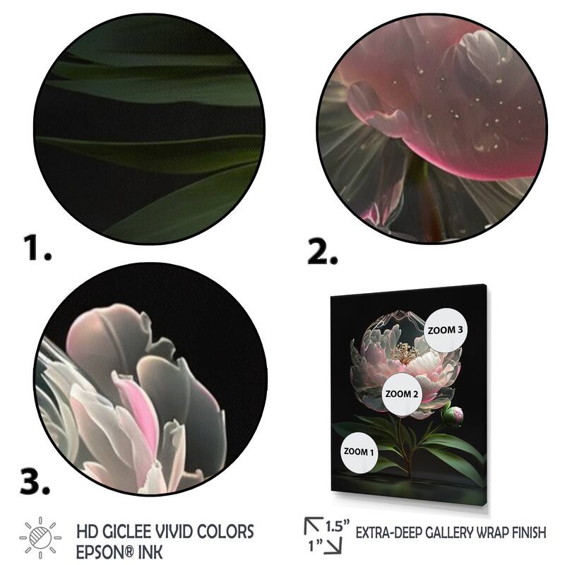 Designart "Pink Green Peonies Petals" Floral Peony Framed Wall Art Prints