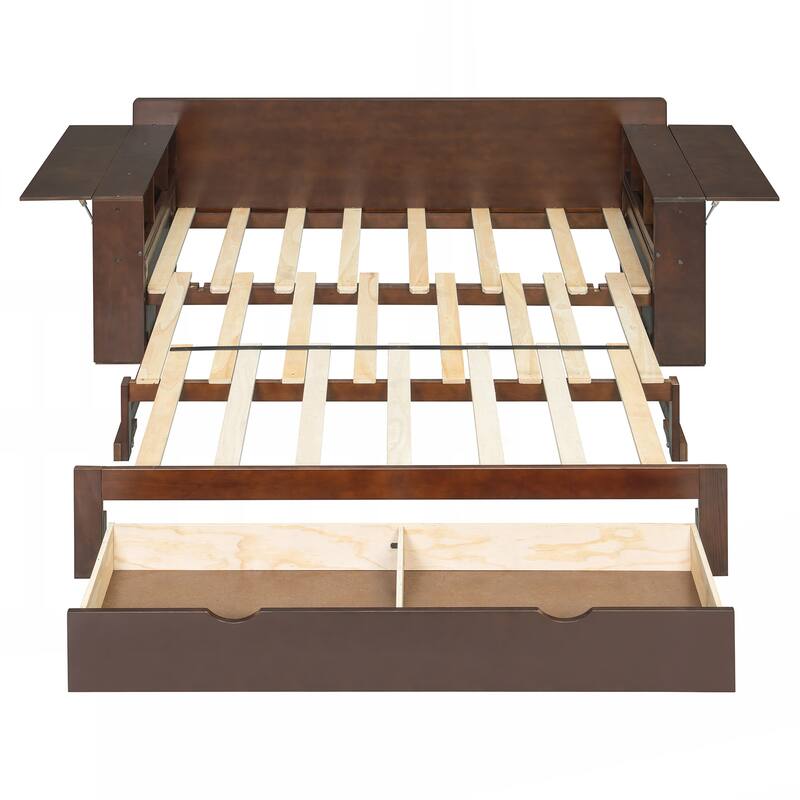 Full Size Daybed with Removable Desk, Storage Drawers & Hydraulic Side Table