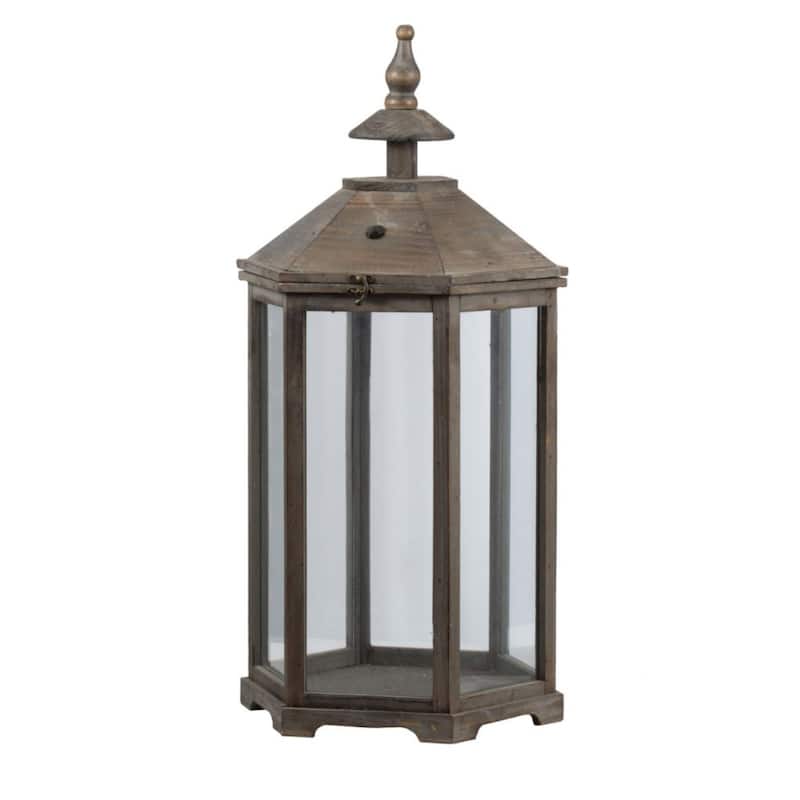 Polygon Temple Wooden Lanterns - 31" - Brown - Set of 2