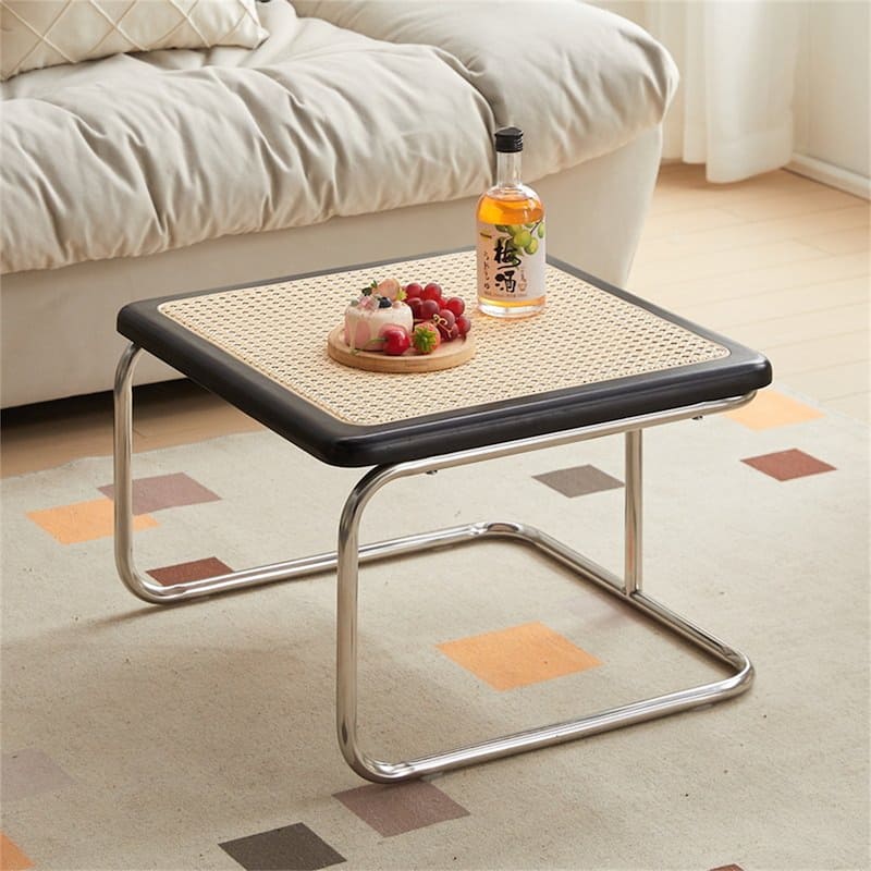 Modern Rattan & Glass Nesting Small Dining Table Black Coffee Tables