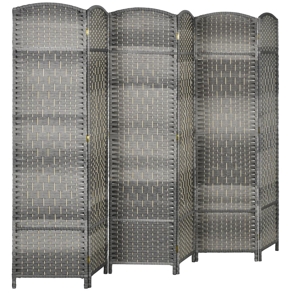 6 Panel Room Divider, 6' Tall Folding Privacy Screen, Hand-Woven Freestanding Wall Partition for Home Office, Bedroom