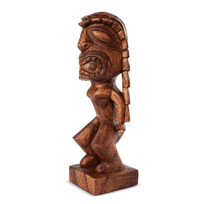 Handmade Wooden Primitive Angry Face Curly Hair Tribal Statue Sculpture Tiki Bar Handcrafted Unique Gift Art Home Decor