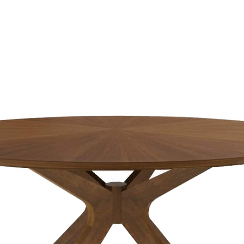 Contemporary 47 Inch Round Wooden Dining Table with Spider Legs, Walnut Brown