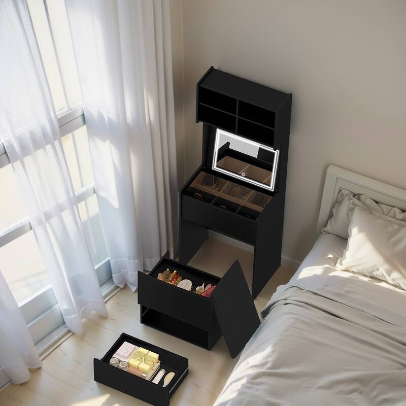 Makeup Vanity Table with Flip Top LED Illuminated Mirror & Stool