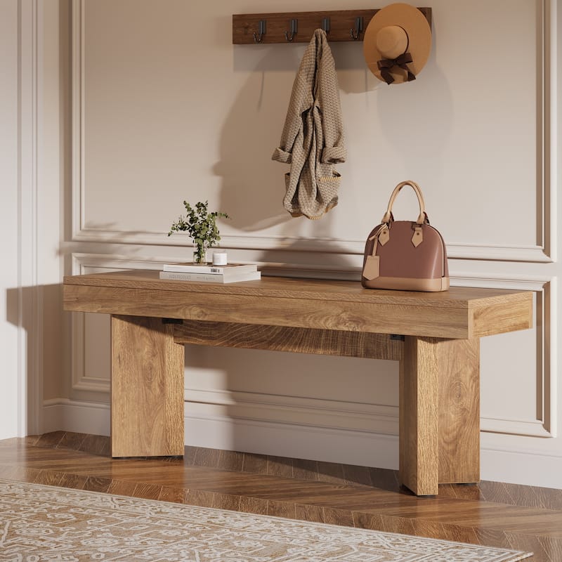 Wooden Entryway Bench, 47" Farmhouse Long Dining Benches Seat