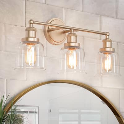 Ciare Modern Gold Bathroom Vanity Light 3-light Dimmable Glass Wall Sconces - Rose Gold - L21.5"x W7.5"x H 10"
