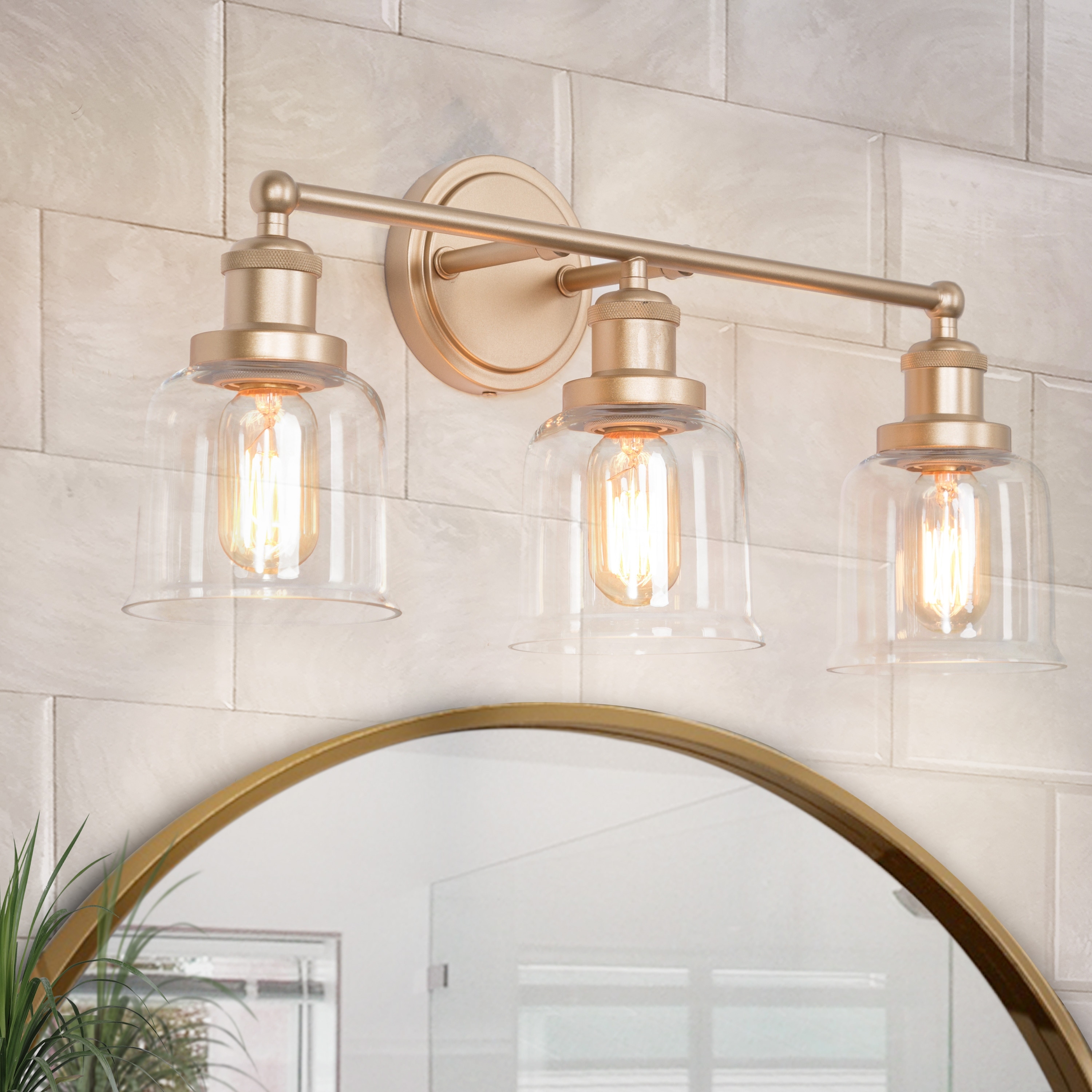 Ciare Modern Gold Bathroom Vanity Light 3-light Dimmable Glass Wall Sconces - Rose Gold - L21.5"x W7.5"x H 10"