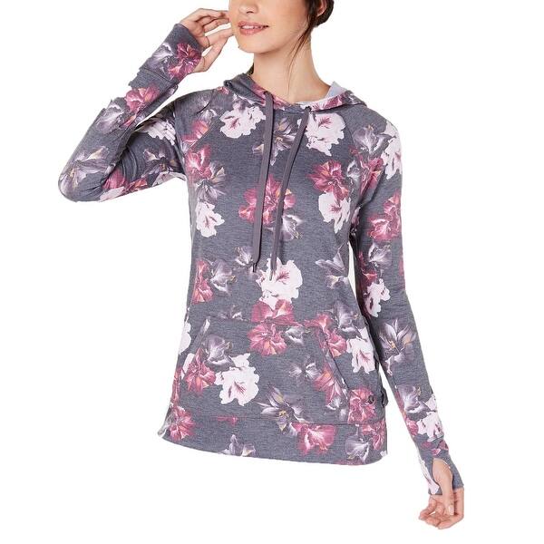 Shop Ideology Women S Floral Print Lace Up Hoodie Grey Size Extra