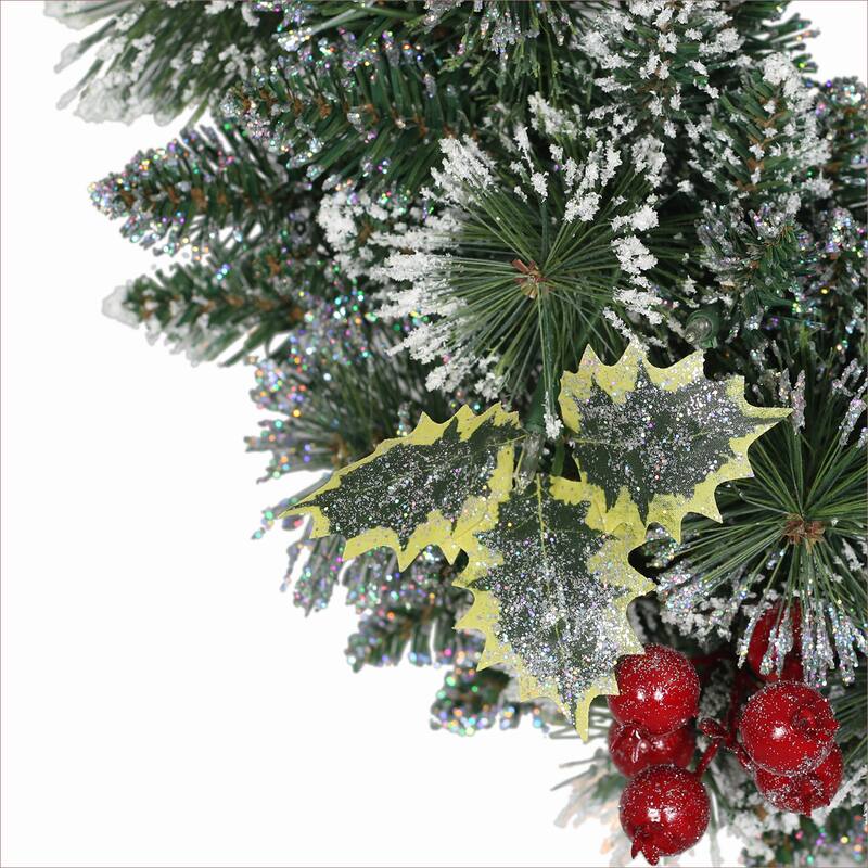Puleo International 24" Pre-Lit Snowy Silverton Pine Wreath - Green