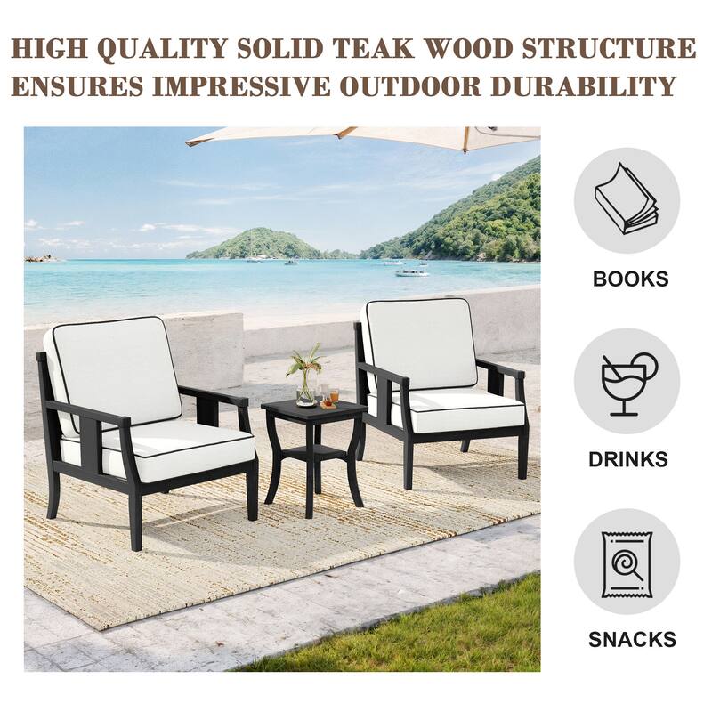 Wood Patio Bistro Set with Water-Resistant Cushions(Set of 3)