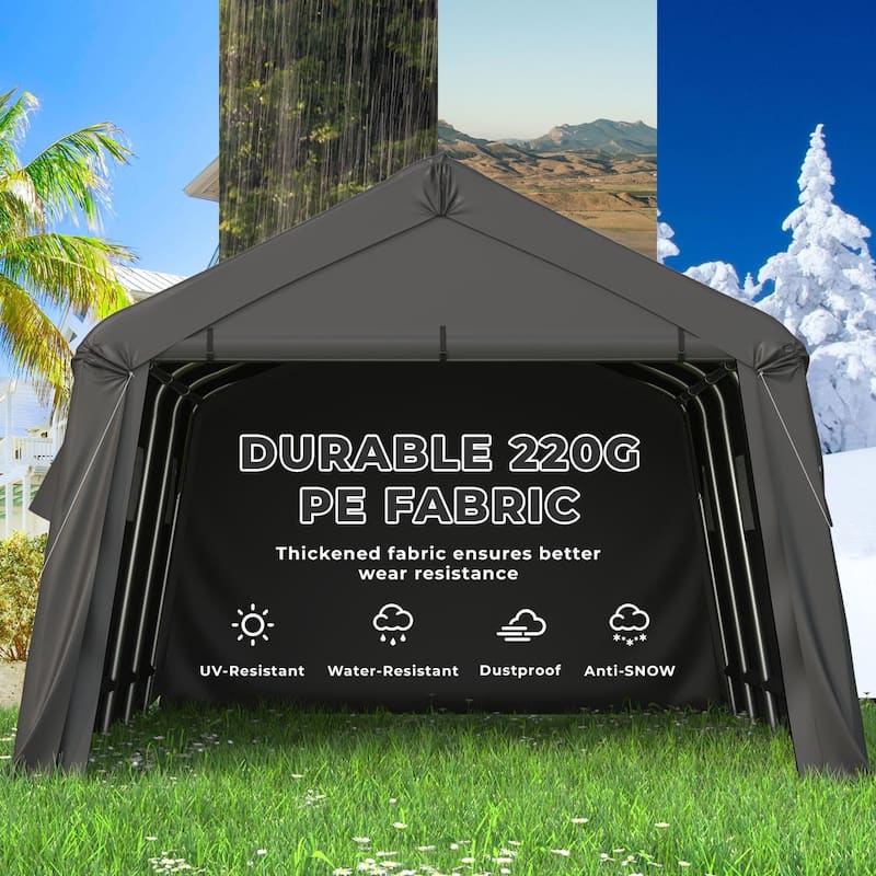 EROMMY Portable Outdoor Storage Shelter, Heavy Duty Carport w/Roll-up Doors & Ventilated Windows, Portable Garage Tent Shelter