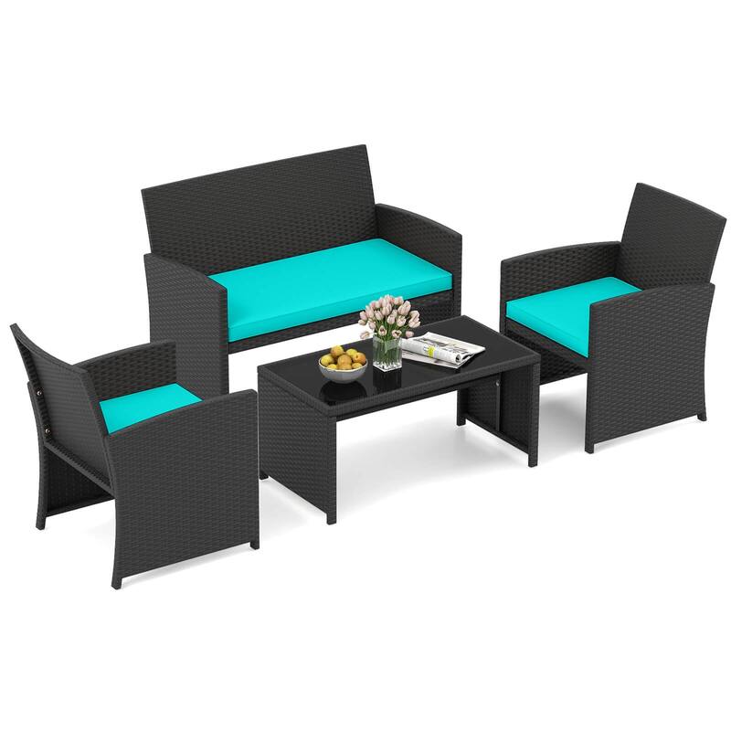 Costway 4 PCS Patio Conversation Set with Seat Cushions & Tempered - See Details