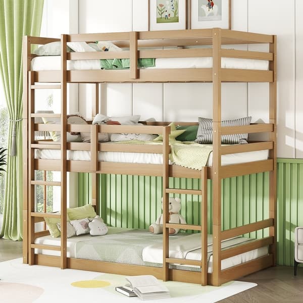 slide 2 of 39, Twin over Twin over Twin Triple Bunk Bed with Guardrails White Oak