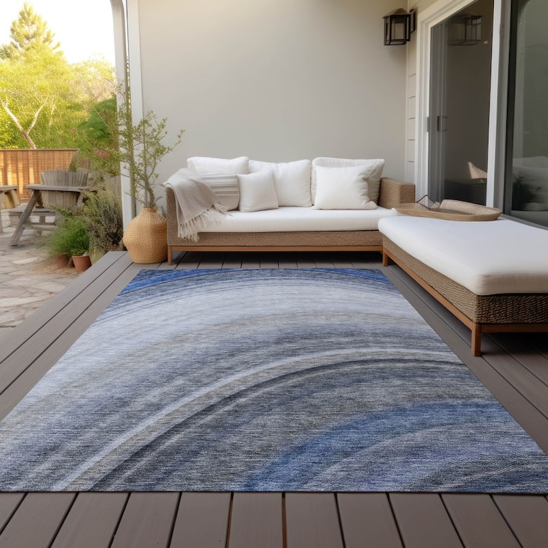 Machine Washable Indoor/ Outdoor Chantille Abstract Wave Rug