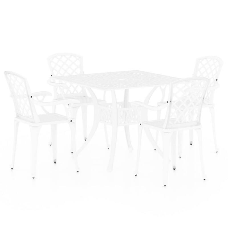 5 Piece Patio Bistro Table Set, 4 Chairs, Square, White Cast Aluminium