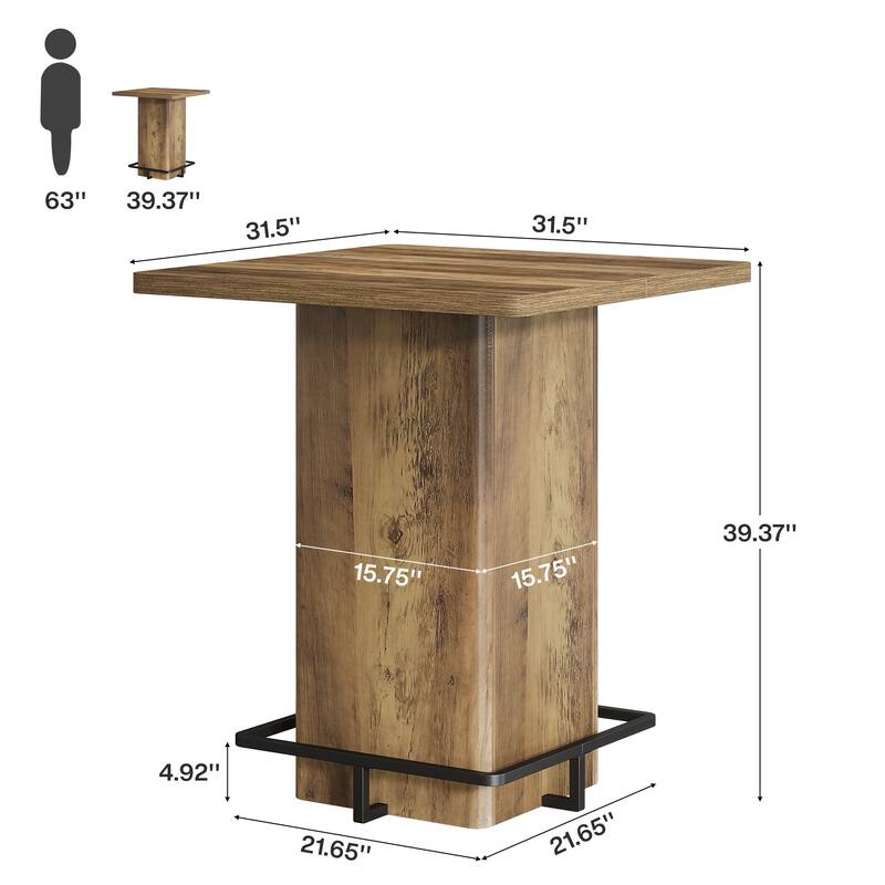 39.37" High Wooden Square Bar Table with Metal Footrest, Black