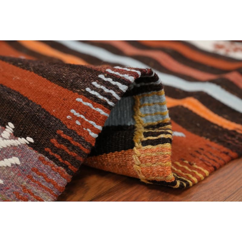 Hand Woven Oriental 100% Wool Carpet Southwestern Tribal Oranges & Rust Kilim Area Rug - 8' 2'' X 5' 10''