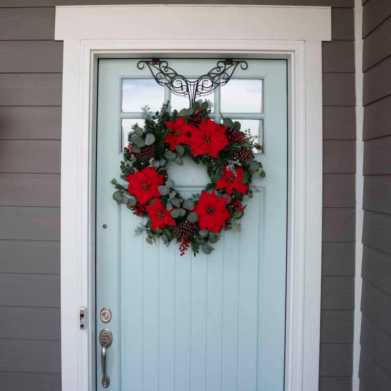 30 in. Lighted Christmas Wreath - Christmas Poinsettia - 30 Inch