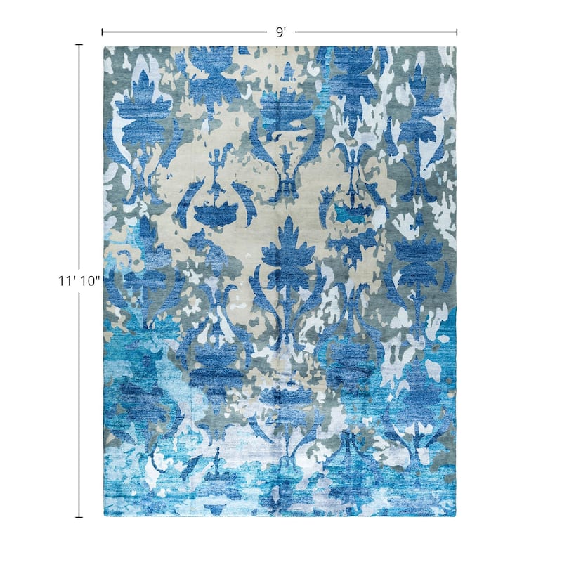 Modern One-of-a-Kind Hand-Knotted Area Rug - Gray, 9' 0" x 11' 10" - 9' 0" x 11' 10"