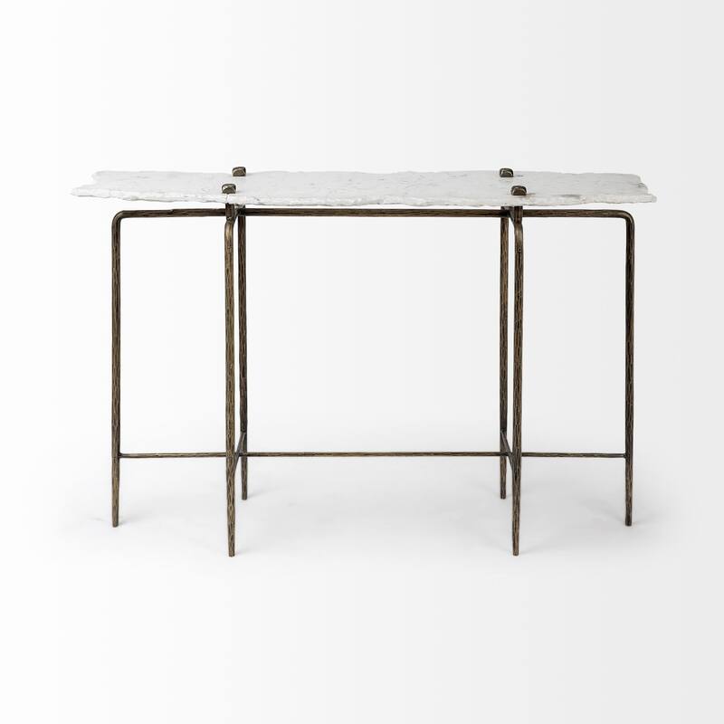 HomeRoots White Marble Console Table With Brass Toned Iron Base - 17