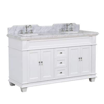 KitchenBathCollection Elizabeth 60" Double Bathroom Vanity with Carrara Marble Top