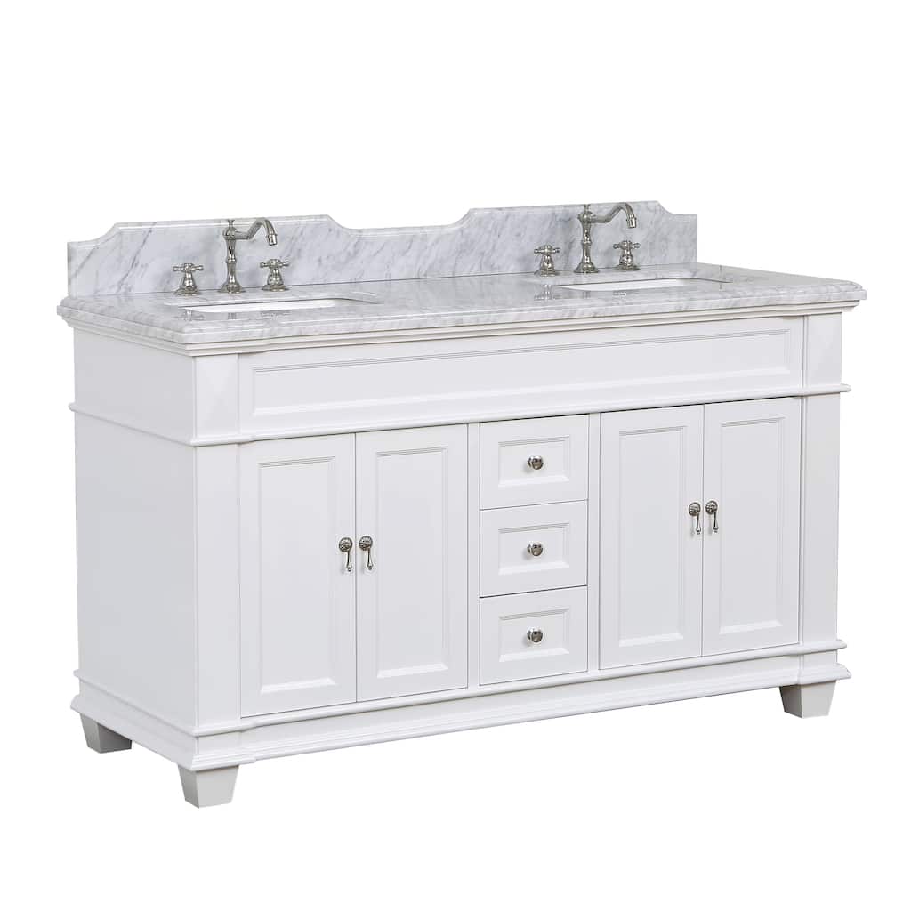 KitchenBathCollection Elizabeth 60" Double Bathroom Vanity with Carrara Marble Top