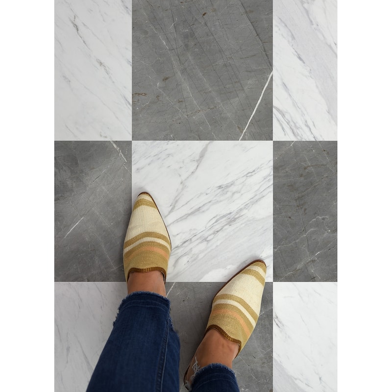 Chris Loves Julia x FloorPops Grey and White Marble Bonneville Peel and Stick Floor Tiles