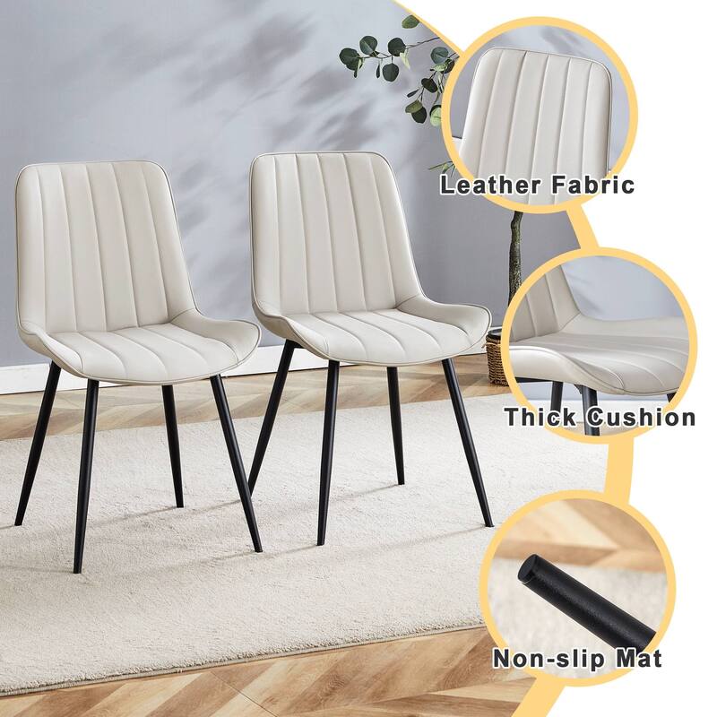 Dining Chair Set of 4 PU Extended Seating with Black Metal Legs
