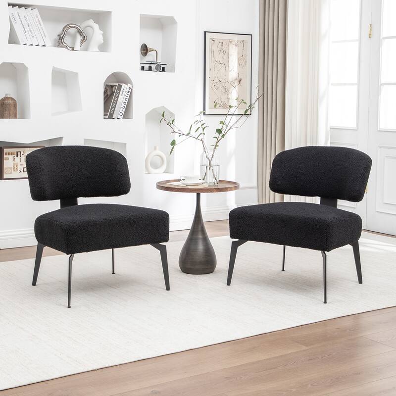 SEYNAR Modern Armless Faux Sherpa Accent Chair with Metal Legs Set of 2 - Black
