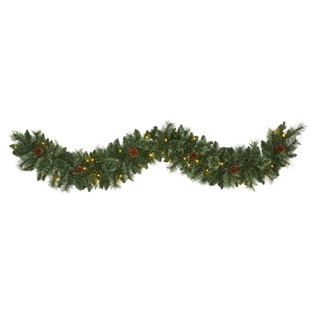 6' White Mountain Pine Garland with 35 White Warm LED Lights