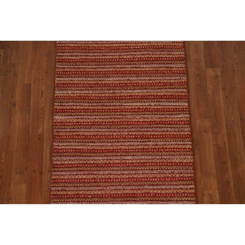 Modern Gabbeh Oriental Runner Rug Handmade Wool Carpet - 2'7"x 12'2"