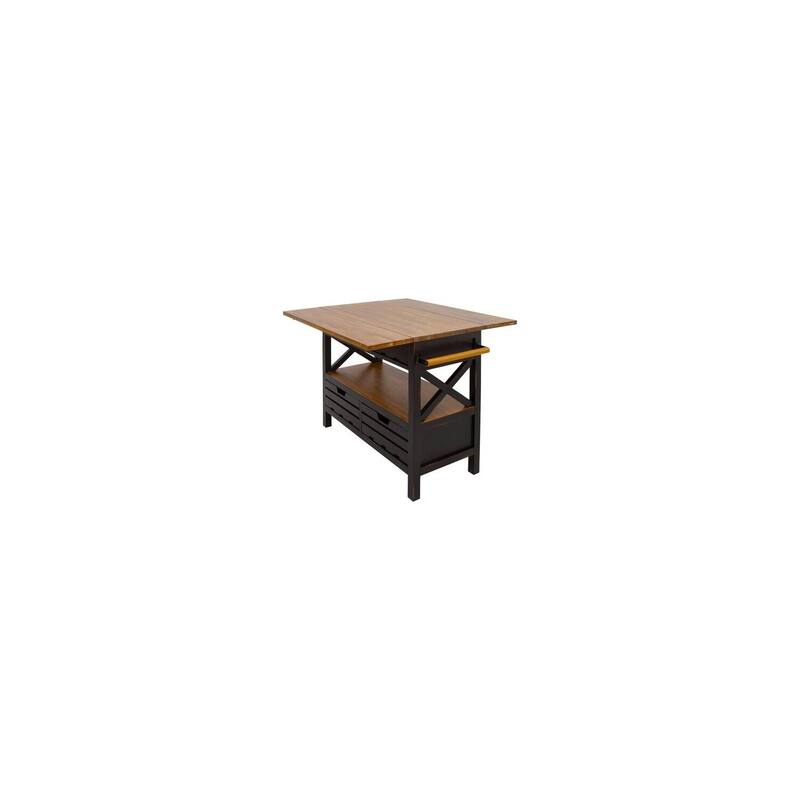 French Country Kitchen Island with Butcher Block Top & Fold-Out Table