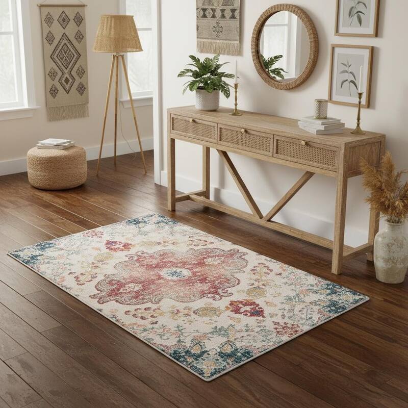HomeRoots Medallion Traditional Rectangle Area Rug - 4' X 6'