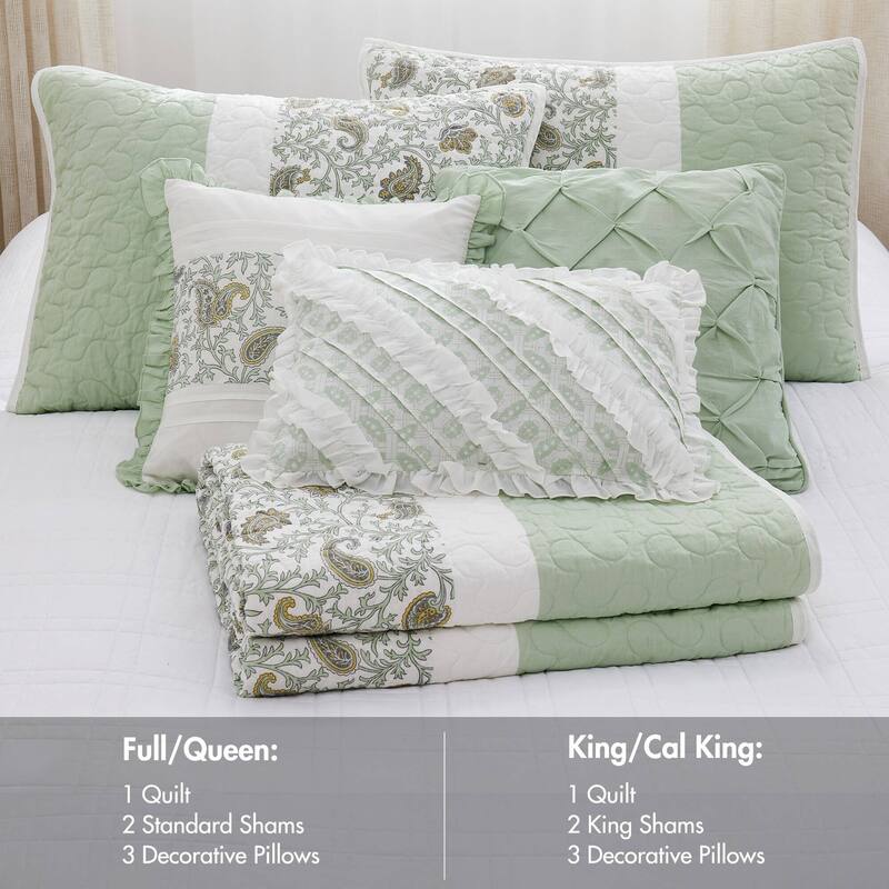 Madison Park Vanessa 6 Piece Cotton Percale Quilt Set with Throw Pillows