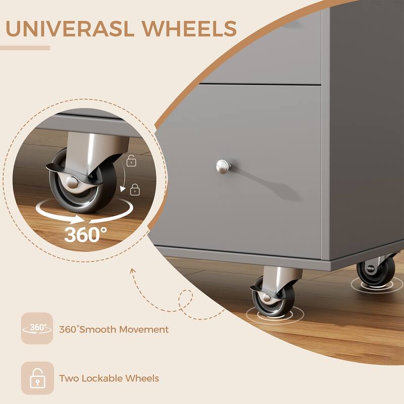 Rolling Kitchen Island with Storage Cabinet & 3 Drawers – Mobile Storage Cart with Extendable Countertop for Small Spaces