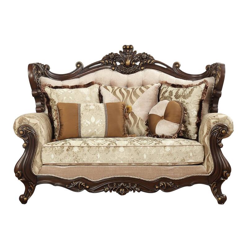 Terry Beige and Walnut Loveseat with Tight Back